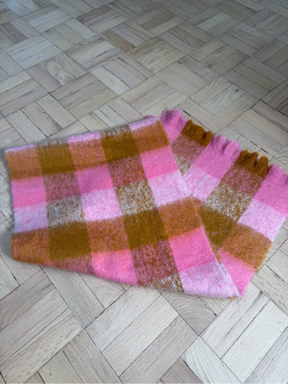 Women’s Checkered Pink and Brown Winter Scarf - Picture 1 of 1